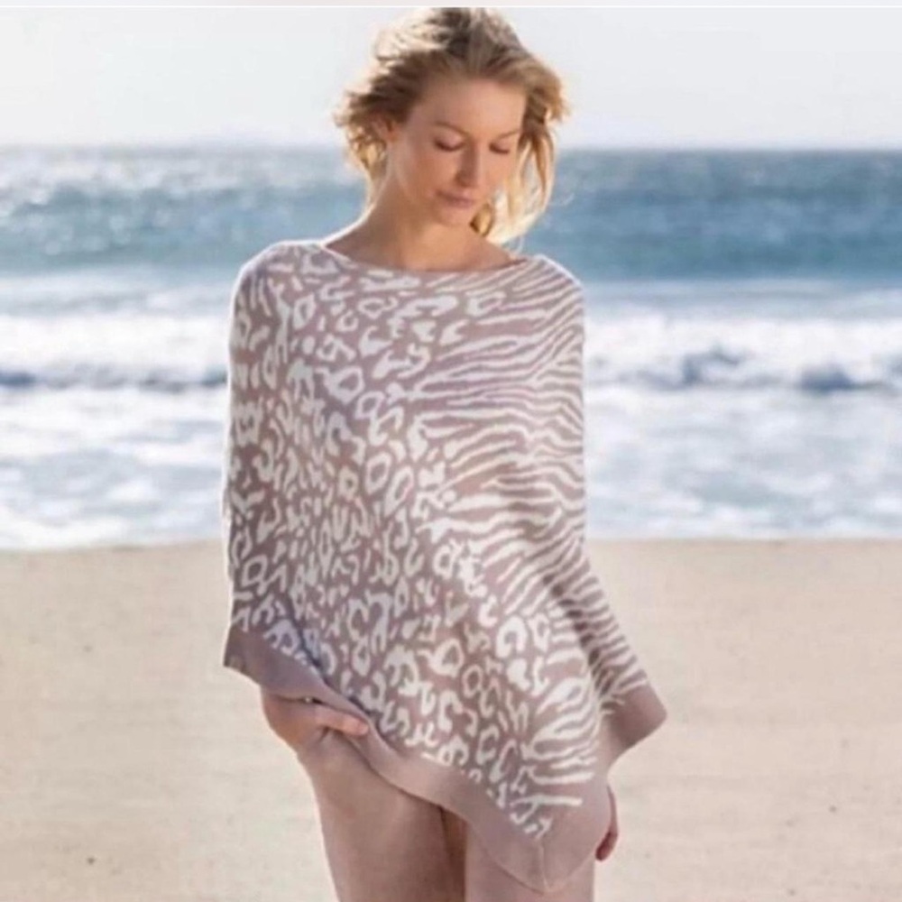 Barefoot Dreams CozyChic Ultra Lite Poncho - Cream and Brown